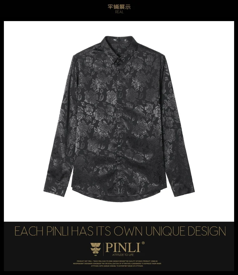 Camisa Social Лидер продаж Masculina Camiseta Pinli осень Новая Мужская квадратная жаккардовая тонкая рубашка с длинными рукавами B193413233