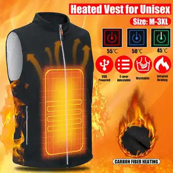 

USB Carbon Fiber Heated Vest Men Women Autumn Winter Electric Heating Vest Waistcoat Outdoor Thermal Warm Heated Jacket