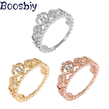 

Boosbiy Hot Sale 3 Colors Crystal Crown Fit European Fashion Brand Ring Clear CZ Crystal Luxury Jewelry Gift For Girls