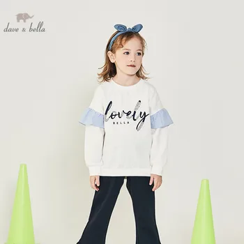 

DBK12269 dave bella spring 5Y-13Y kids clothes children fashion ruched letter T-shirt girls high quality fashion tees