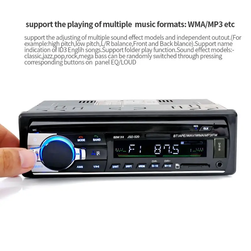 12 в 1 Din JSD-520 автомобиль радио USB TF MP3 WMA плеер с радиоприемник автомобиля