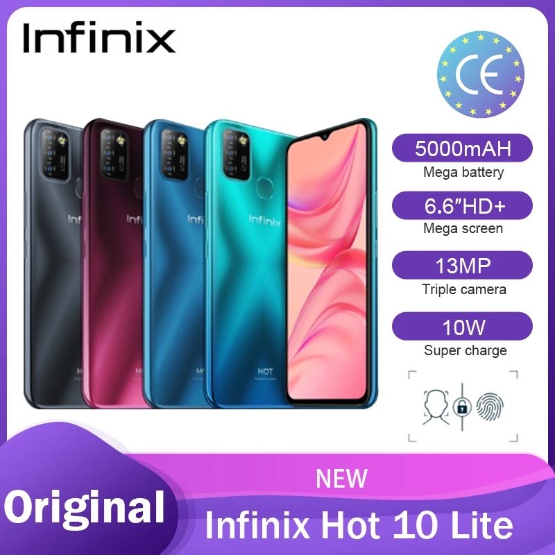 infinix new mobile Infinix Hot 10 Lite Smartphones 6.6"HD+ Waterdrop Display 5000mAh 13MP Triple Camera 8MP Selfie Camera Fingerprint & Face Unlock infinix new