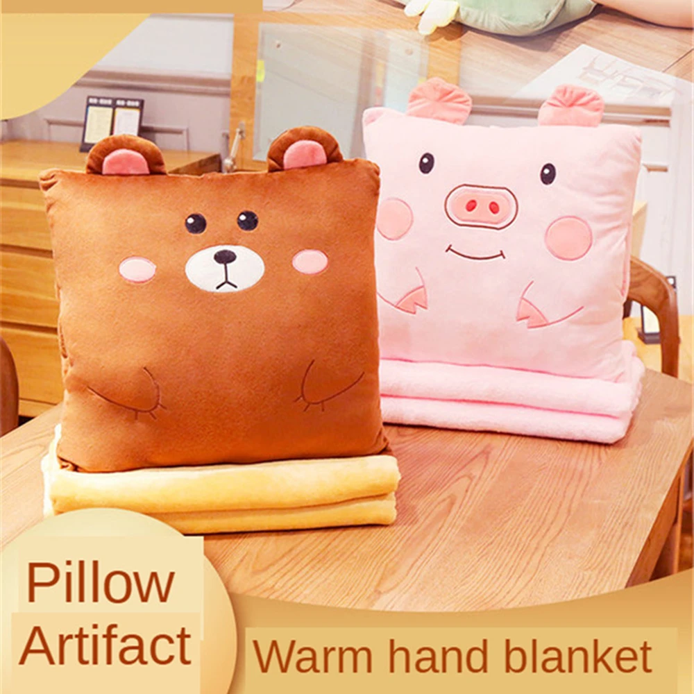 

B-LIFE Pillow Blanket 2 in 1 Crystal Velvet Cushion Solid Color Quilt Portable Foldable Throw for Beds Sofa Office Travel