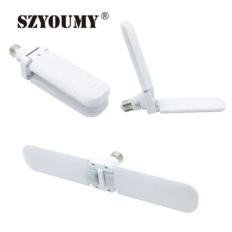 

SZYOUMY E27 Fan Blade LED Light Bulb 2/3/4 Blade Folding Garage Lamp 110-265V Adjustable ceiling Lighting Warm white/Cool White