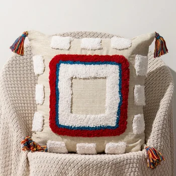 

Cushion Cover Tassels Boho Style Ethnic Pillow Cover Handmade Luxury Moroccan Style 45X45cm C