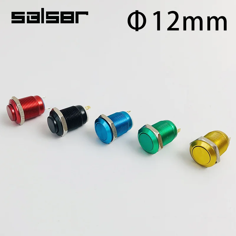 12mm Oxide Aluminium Red Blue Green Black Yellow Waterproof High Flat Head Momentary Fixation Latching Metal Push Button Switch |