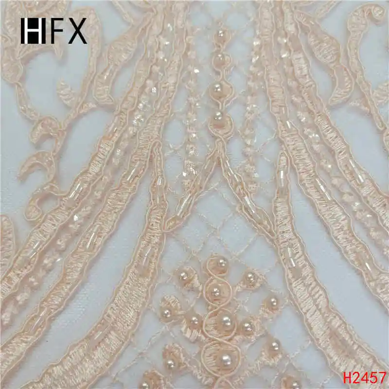 HFX африканская кружевная ткань, роскошное вышитое бисером платье ручной работы, Тюлевое кружево, свадебное платье, блестящее кружево X2457