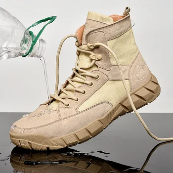 

Genuine Leather Men Hiking Boots Waterproof Military Tactical Boots Outdoor High Top Mens Sport Trekking Mountain Climbing Shoes