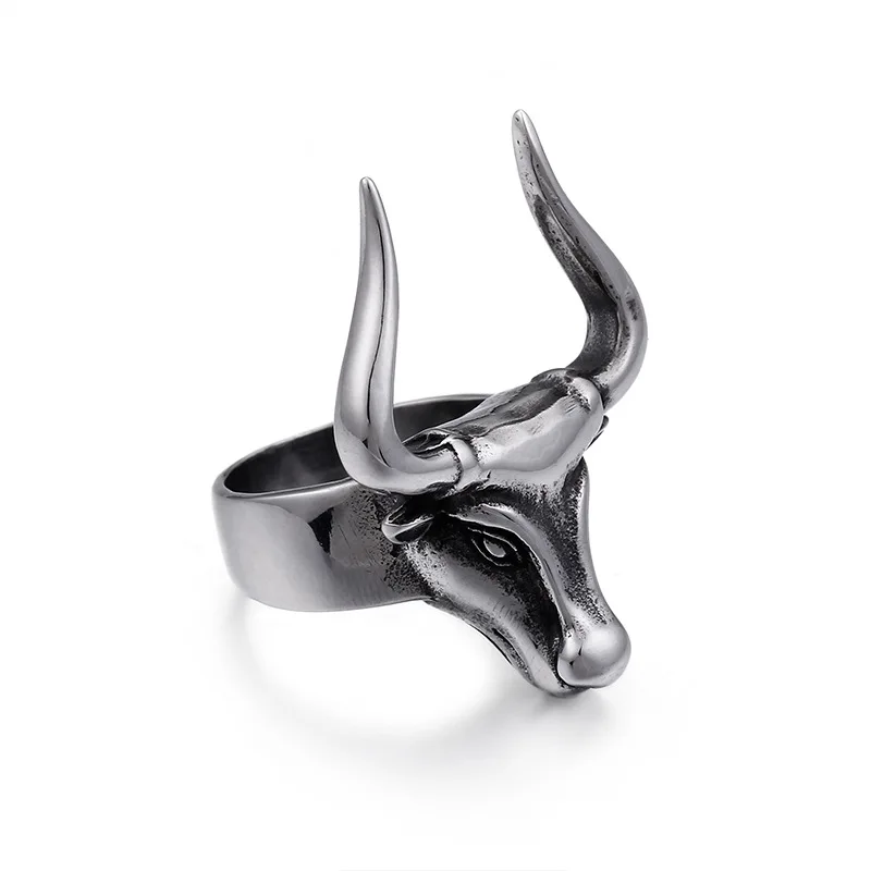 

1pcs Cross-border e-commerce source titanium steel zodiac cow head ring index finger ring punk accessories accessories wholesale