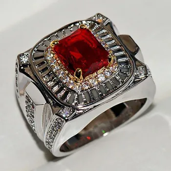 

New Red Stone Ring for Men and Women Square Zircon Rings Fashion Male Luxury Ring Jewelry Accessories Gift