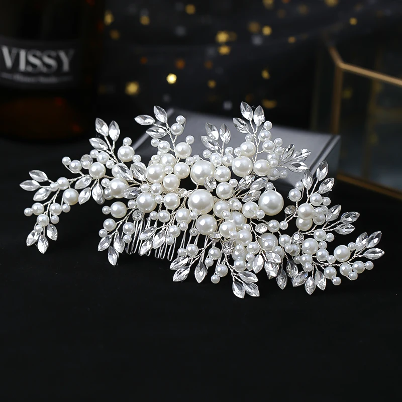 Luxuriöse Perle Haarkamm Stirnband Strass Perle Haarschmuck für Frauen Hochzeit Zubehör Tiara Kopfschmuck – Detail 7