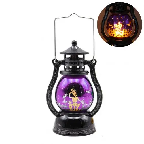 Украшения для Хеллоуина, тыква, ведьма, ручной светодиодный светильник, фонарь, вечерние лампы для дома, бар, пламя, винтажный замок, вечерние принадлежности для Хэллоуина - Цвет: Фиолетовый