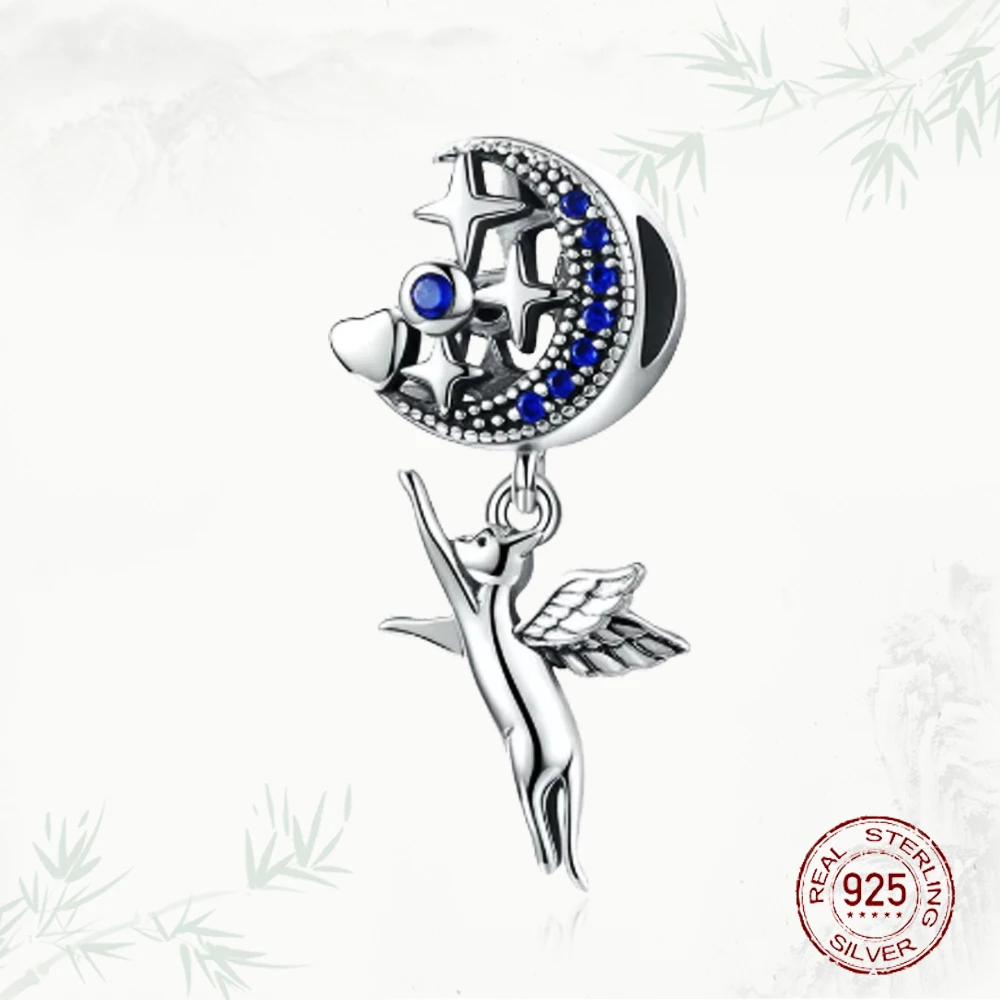 

Genuine 925 Sterling Silver Flying Cat Pendant animal Charm Beads suitable for original Bracelet DIY jewelry