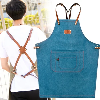 

Korean denim canvas apron coffee shop men and women overalls restaurant tea shop oil painting custom LOGO printing