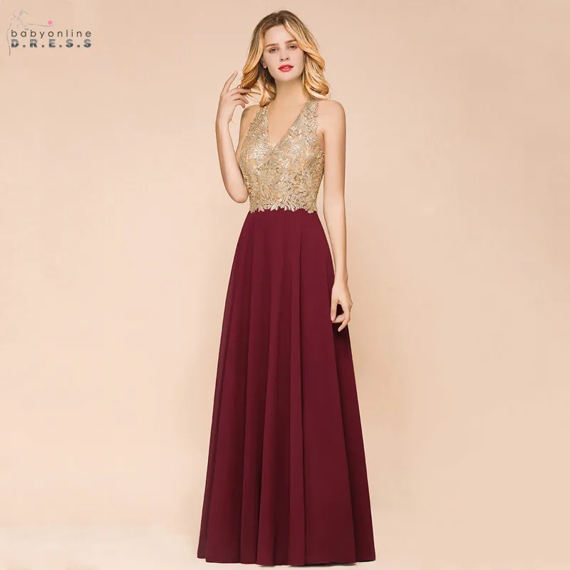 

New Arrival Sexy Deep V-neck Lace Burgundy Long Evening Dress Elegant Backless A-line Evening Gowns Robe De Soiree