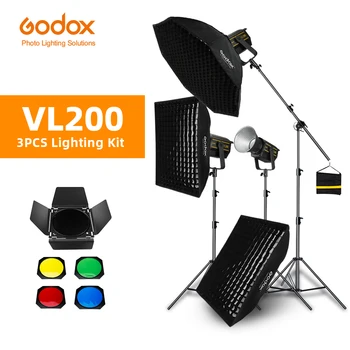 

Godox 3pcs VL200 200W 5600K White Version LED Video Continuous Light + 70x100cm Grid Softbox + 2.8m Light Stand Studio Light
