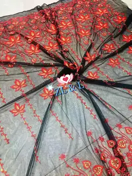 

New design maple leaf embroidery French mesh tulle fabric African lace Nigeria lace suitable for DIY clothes skirt home fabric