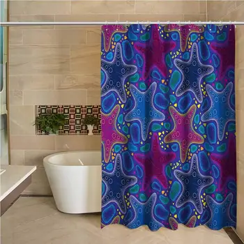 

Psychedelic Waterproof and Colorful Shower Curtain Dotted Starfish and Pebbles Maritime Theme Aquatic Animal Pattern Print