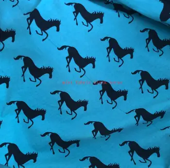 

New Lycra Fabric Cartoon mint black horse Cotton knitted Fabric Stretch Print Fabric DIY Sewing T-shirt baby infant Clothing
