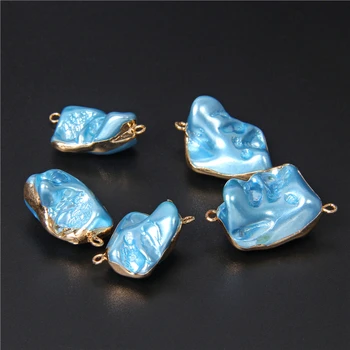 

3PCS Blue Natural Pearls Charms Irregular Shell Pearl Beads Pendants Hole Connector for Jewelry Making Necklace Accessories DIY