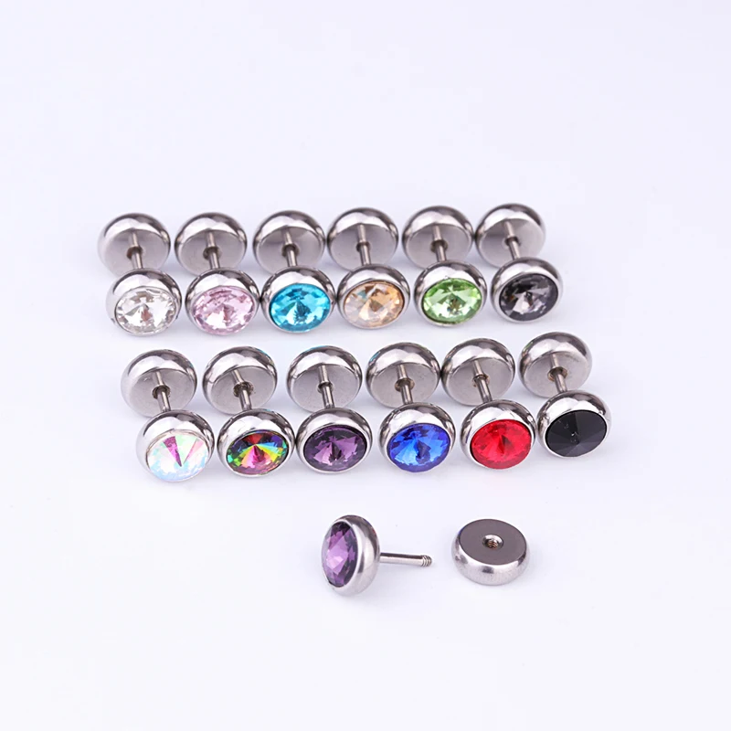 

Imixlot 2pcs 8mm Multicolor Crystal Helix Ear Stud Fake Ear Plugs Tunnels 316L Stainless Steel Piercing Earrings 12 Colors