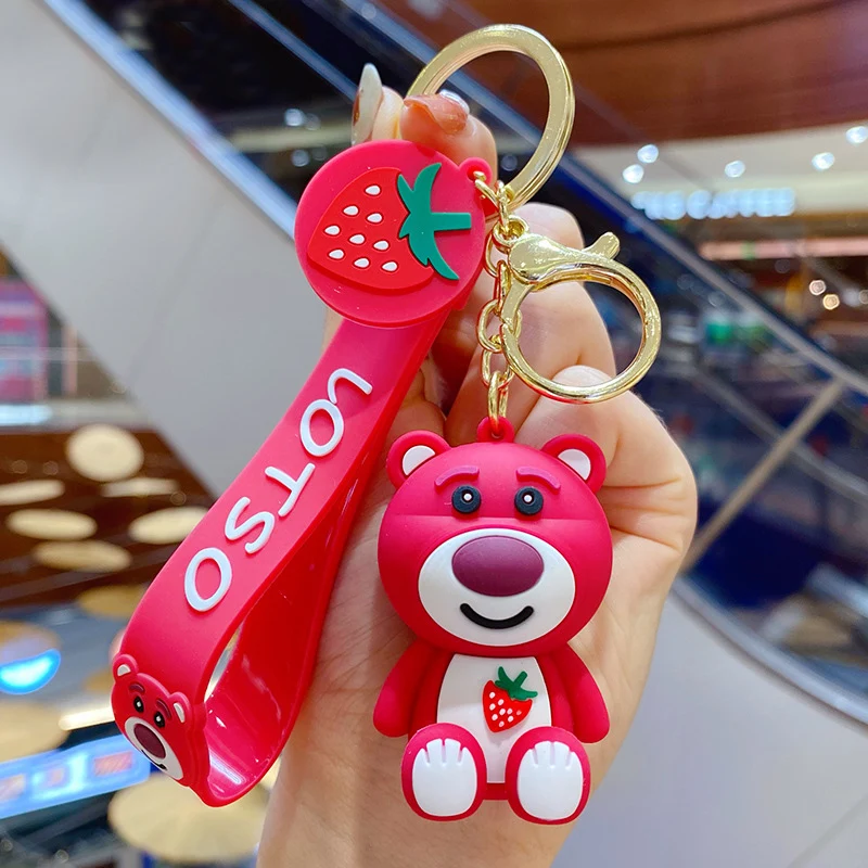 Disney Anime Toy Story3 Lotso Stuffed Figure Keychains Kawaii Chain