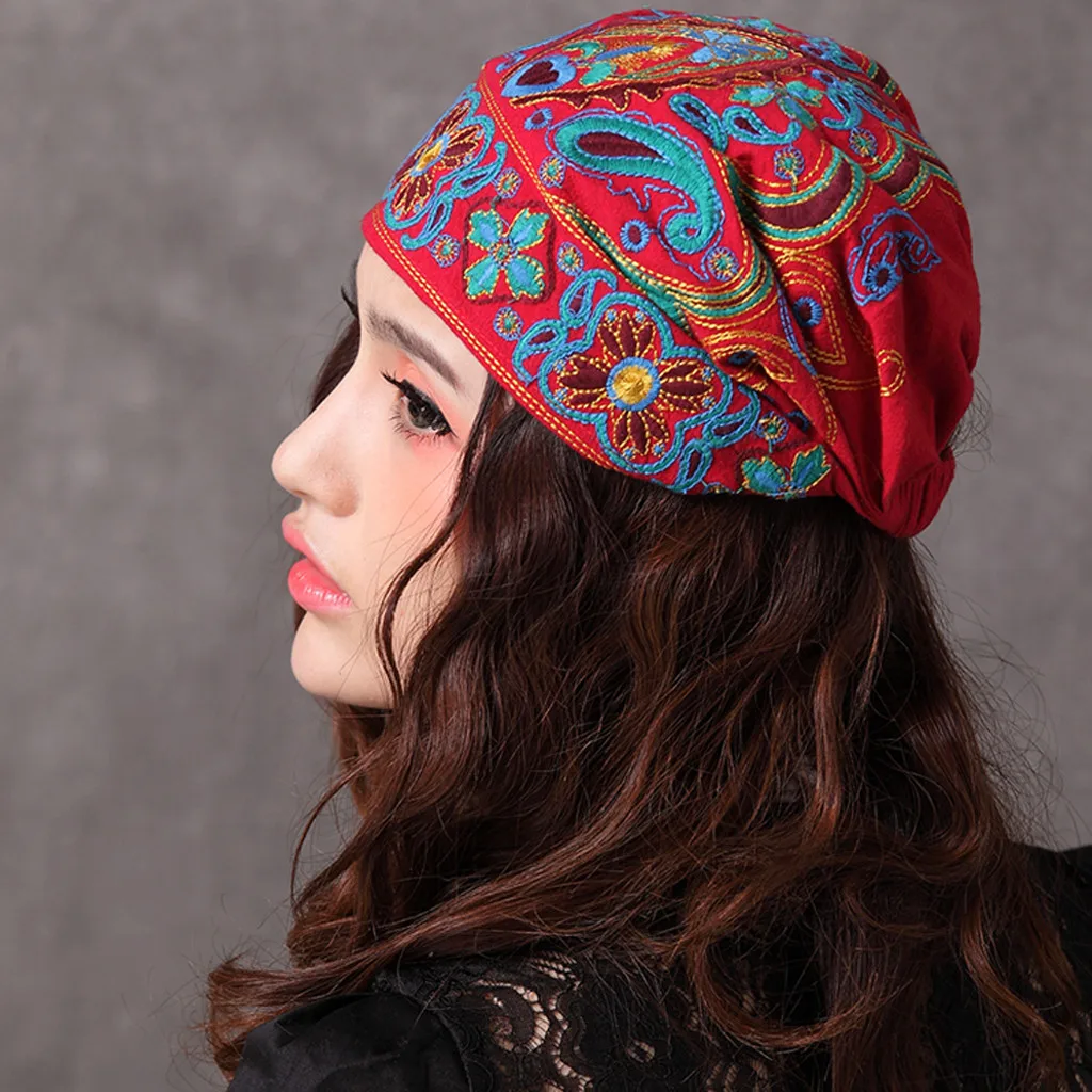 Винтажная Этническая шляпа мексиканский стиль шапки в цветочек для женщин осень вышивка цветы банданы красный синий розовый цвет смесь# p7