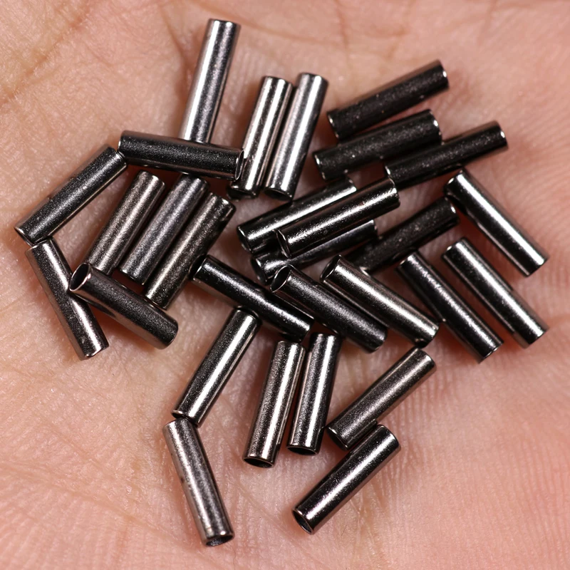 100pcs Black Single Barrel Copper Sleeves Fishing Line Fix Crimps Mono and  Wire Leader Saltwater Fishing Rigging Accessories