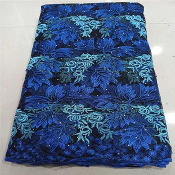 

Royal Blue African Beaded Tulle Lace Fabric High High Quality stones Lace Material Net French Embroidery Nigeria Lace Fabric
