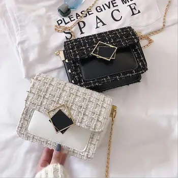 

AA Women PU Leather Casual Crossbody Bags Wear-resisitant Shoulder Chain Bag Ladies Portable Envelope Square Sequined Buckle