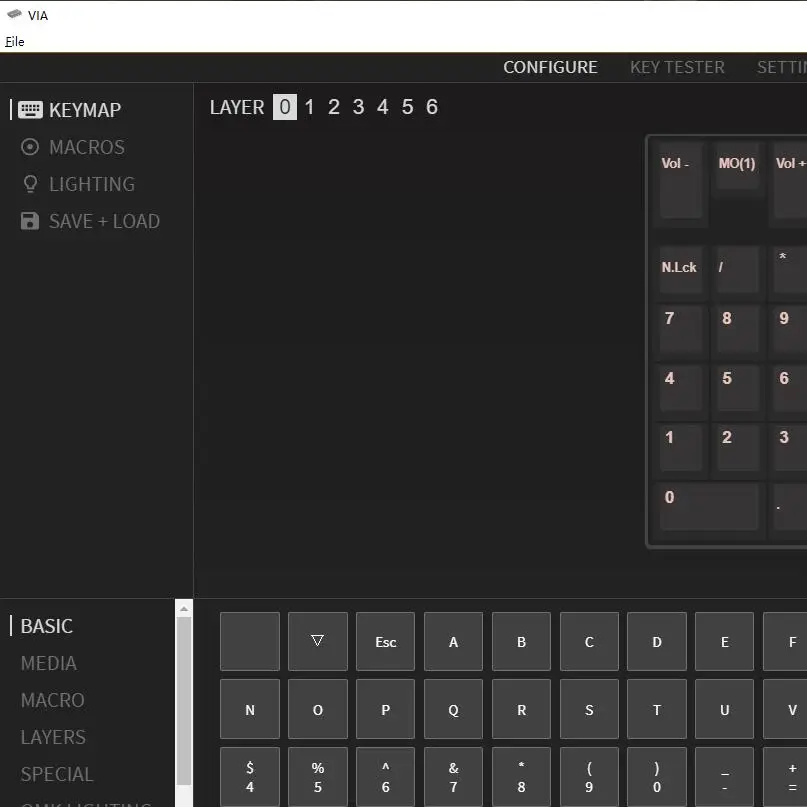 uma mão kepad da vinci photoshop via qmk sem tampas