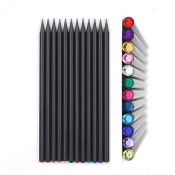 

4 pcs/lot Kawaii Diamond Color Pencil Black HB Wooden Pencils for School Drawing Supplies Cute Pencils Students Stationery