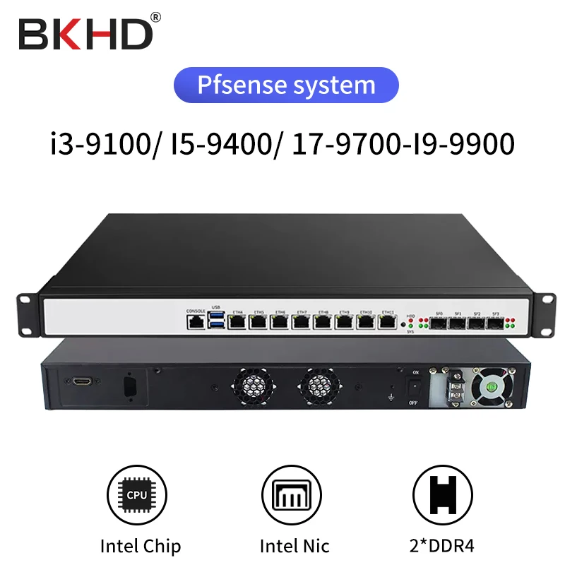 Alimentatore Ridondante, Router Server Firewall Industriale 1U Intel 8 Gigabit 1000M Con Intel Core I5 9400 I7 9700 Sfp 4*10G