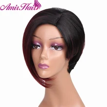 Амир боб парик Омбре короткие прямые синтетические парики для женщин черный смешанный коричневый красный фиолетовый серый поддельные волосы косплей