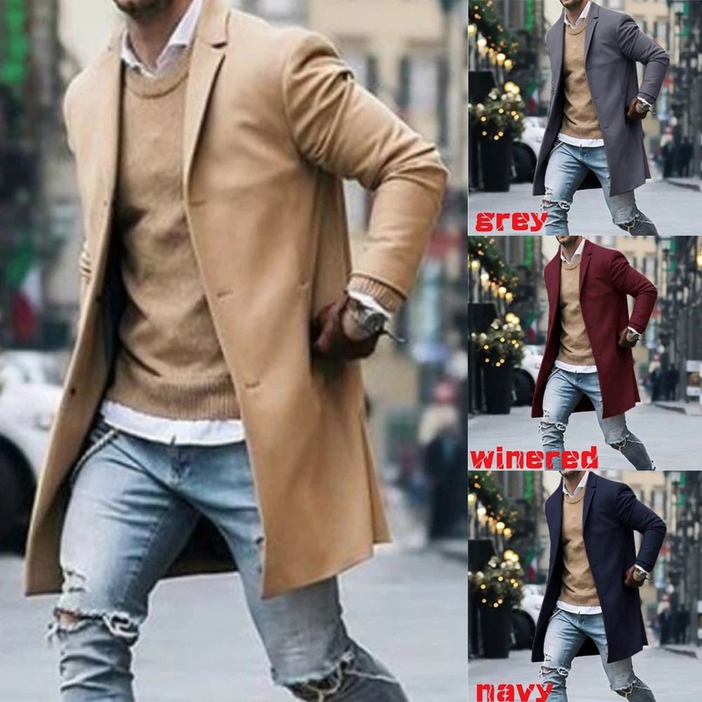 Men Trench Coat Winter Long Jacket Overcoat Mens Trench Coat Business Windbreaker Jacket Trench Topcoat Fashion Men's Warm Coat