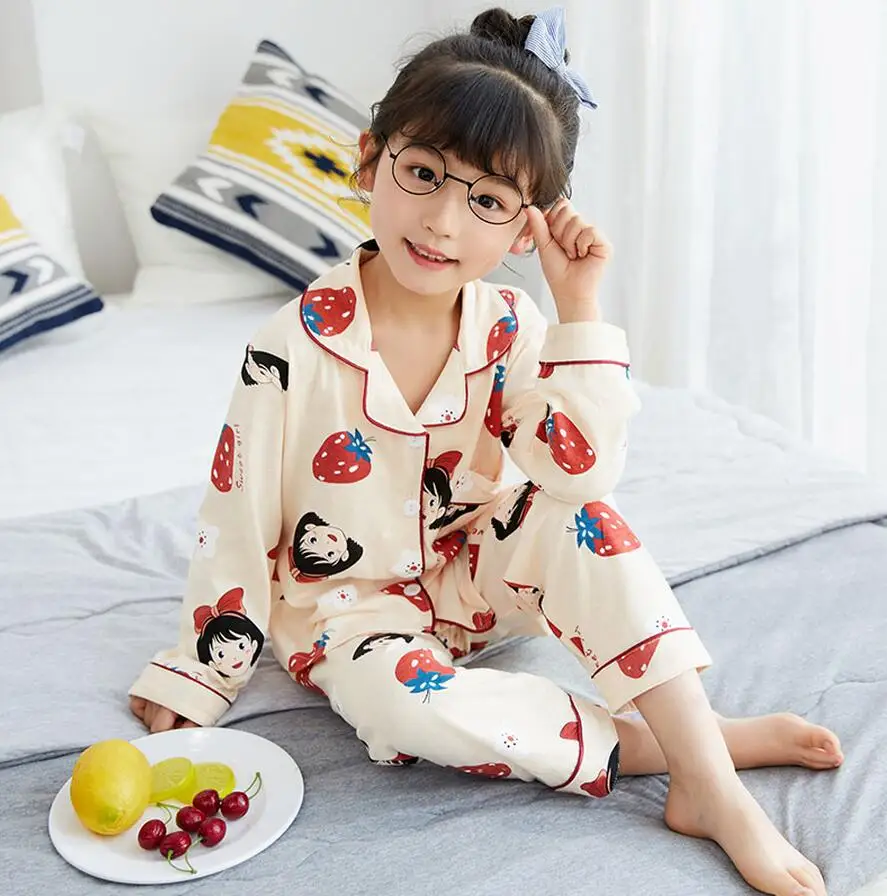 2021 Autumn Spring Kids Pajamas Set Baby Girl Clothes Kids Cartoon Sleepwear Cotton Pyjama enfant Boys Pijama Toddler Nightwear baby clothes cheap Sleepwear & Robes