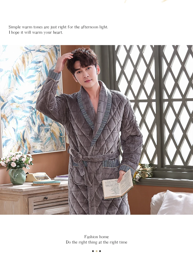 Роскошная мужская домашняя одежда, зимняя теплая ночная одежда, банный халат с длинными рукавами, 3 слоя, мягкое бархатное кимоно, банный халат для мужчин, новинка зимы