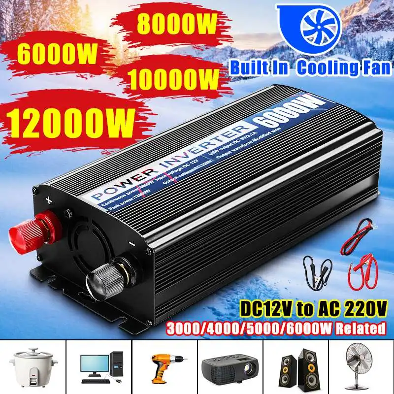 12000 W/10000/8000/6000 светодиодный автомобильный инвертор 12V 220V с 2 портами(стандарт Модифицированная синус волны силы Напряжение конвертер трансформатор 5000/4000/3000