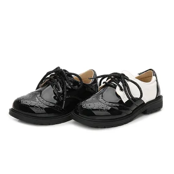 

2019 New British Style Kids Performance Shoes Casual Boys Children Students Black and White Lace Leather Shoes Large Size 27-43