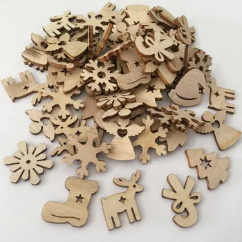 

50pcs/lot Christmas Table Decoration Flower Heart Shape Wooden Craft Hanging Ornament Home Party DIY Scrapbooking Crafts 62569