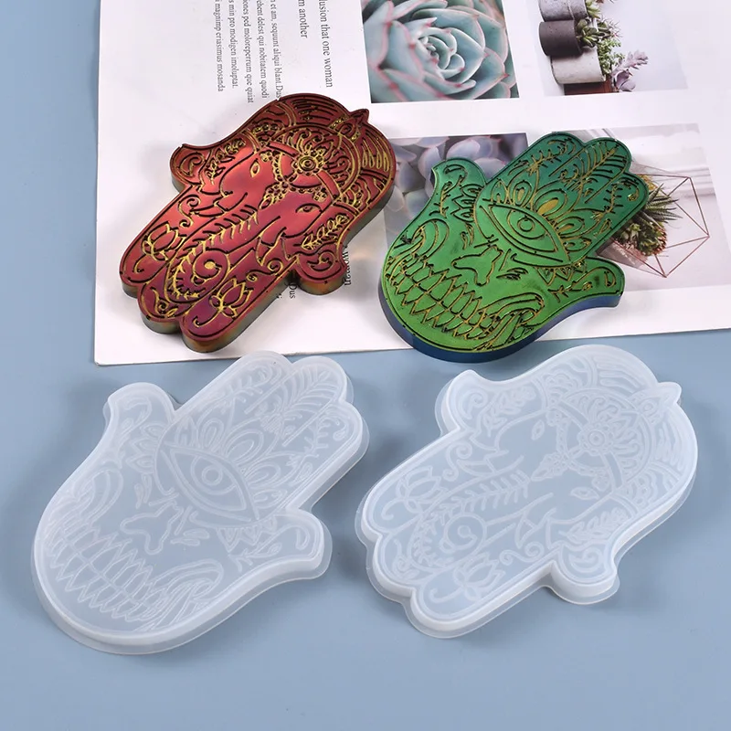 Storage Tray Silicone Mold Palm Dish Plate UV Epoxy Resin Clay Casting Molds Hand Of Fatima DIY Craft Making Mould Home Decor