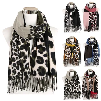 

Scarf Women Ladies Cashmere Thick Warm Leopard Print Color Hijab Scarf Matching Tassel Scarves Foulard Femme Luxury Head Scarf