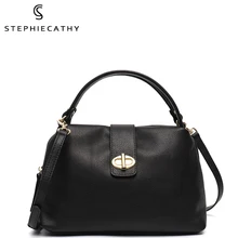 

SC Fashion Genuine Leather Top-Handle Bag Luxury Lock Boston Handbag Large Casual Crossbody Female Pillow Shoulder Purse Travel