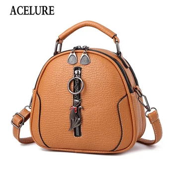 

ACELURE Cute Cat Sequined Pendant Women Small Backpack Solid Color PU Leather Mini School Bags Sweet Girl Ladies Travel Bags