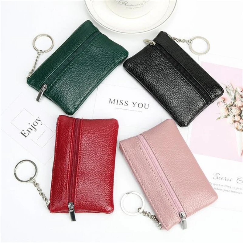 Monedero de cuero PU para mujer, monedero pequeño para cambio de dinero, de bolsillo, funda para llavero, Mini bolsa funcional con cremallera, billetera para tarjetas|Monederos| - AliExpress