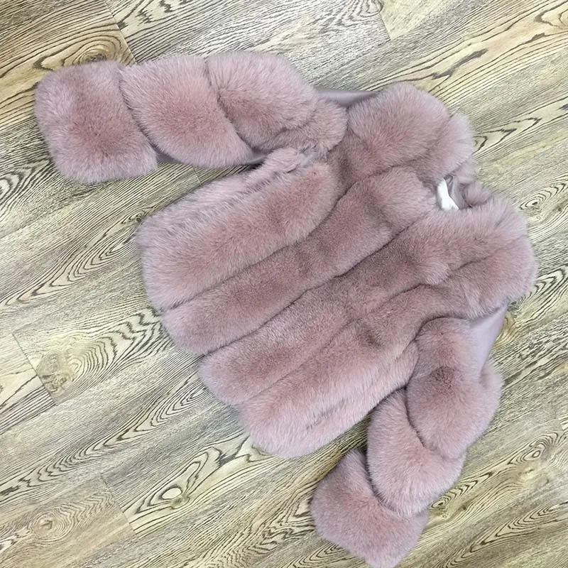 Dusty Pink Зимнее женское пальто из натурального Лисьего меха, верхняя одежда, модные куртки из натурального меха, толстые теплые короткие пальто из натурального меха S7503 - Цвет: Dusty Pink