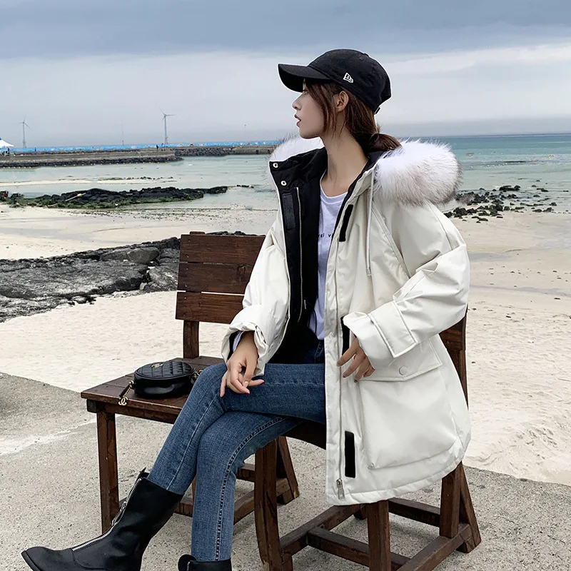 

Main Push by Nalini White Duck down Dongdaemun down Jacket Women's Mid-length Workwear Waist Hugging Thick Fashion Velcro