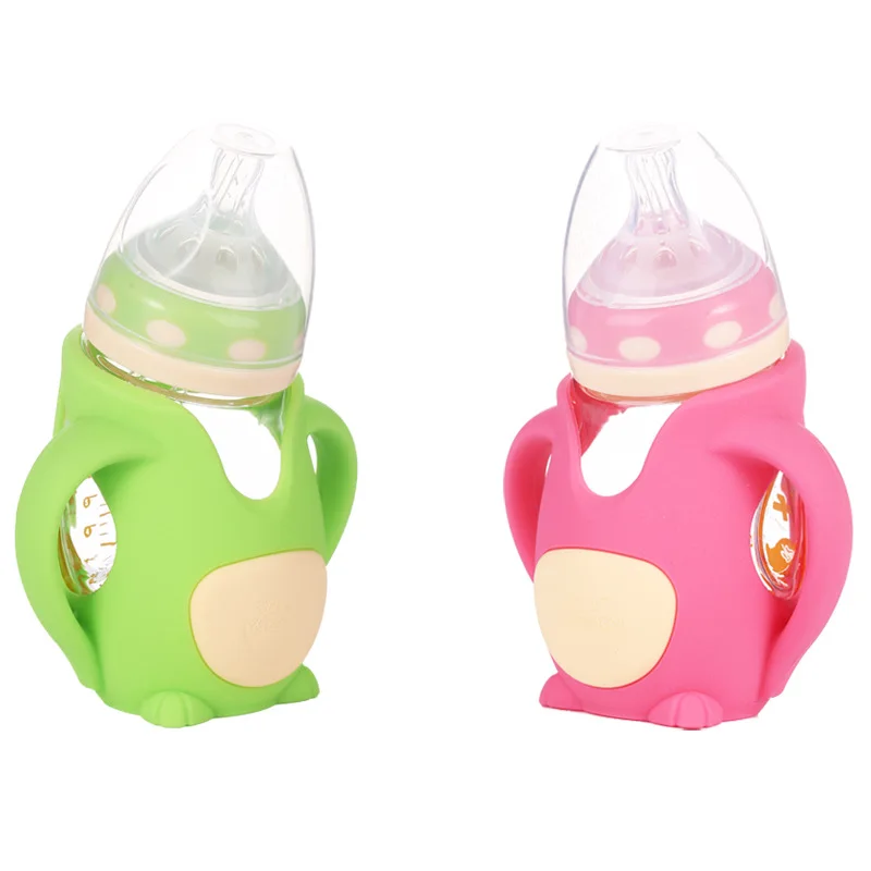 

Newborn Baby Wide Caliber Glass Feeding Bottle with Silicone Protective Case Drop-resistant Explosion-Proof Baby Feeding Bottle
