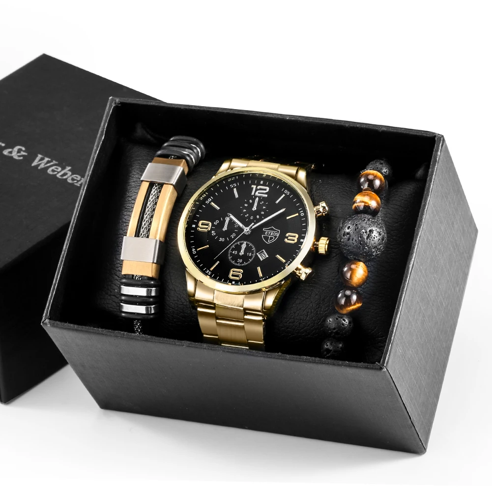 

Men's Luxury Business Watches Stainless Steel Quartz Wrist Watch Male Sports Bracelet Gift Set Calendar Clock relogio masculino