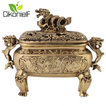 Благовония горелки с крышкой Античная Бронза Медь китайский дракон ладан горелка держатель домашний декор украшения